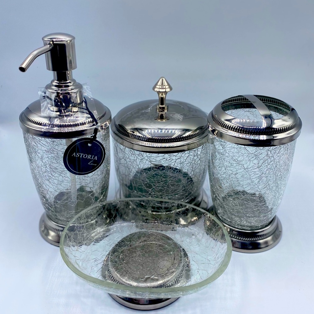 4pc Clear Crack Glass Design Bathroom Decor